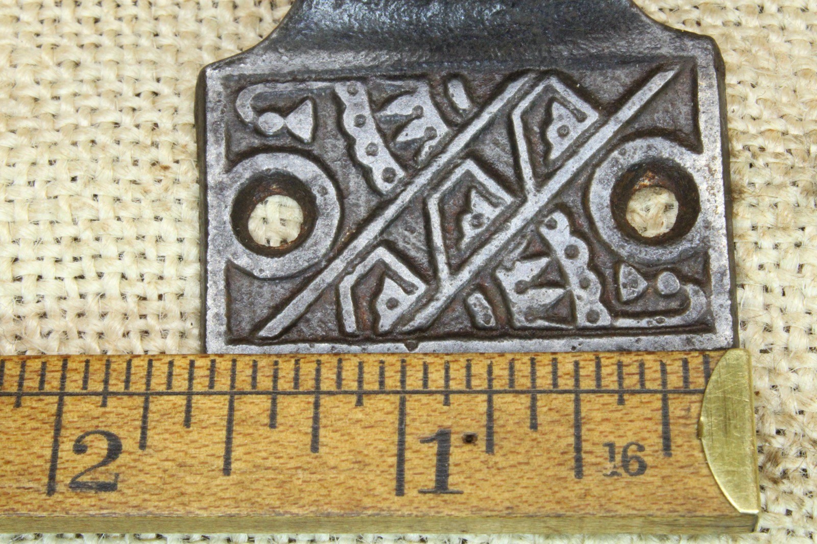 Old Window Sash Lift Pull Restored Cast Iron Eastlake Geometric Diagonal Pattern