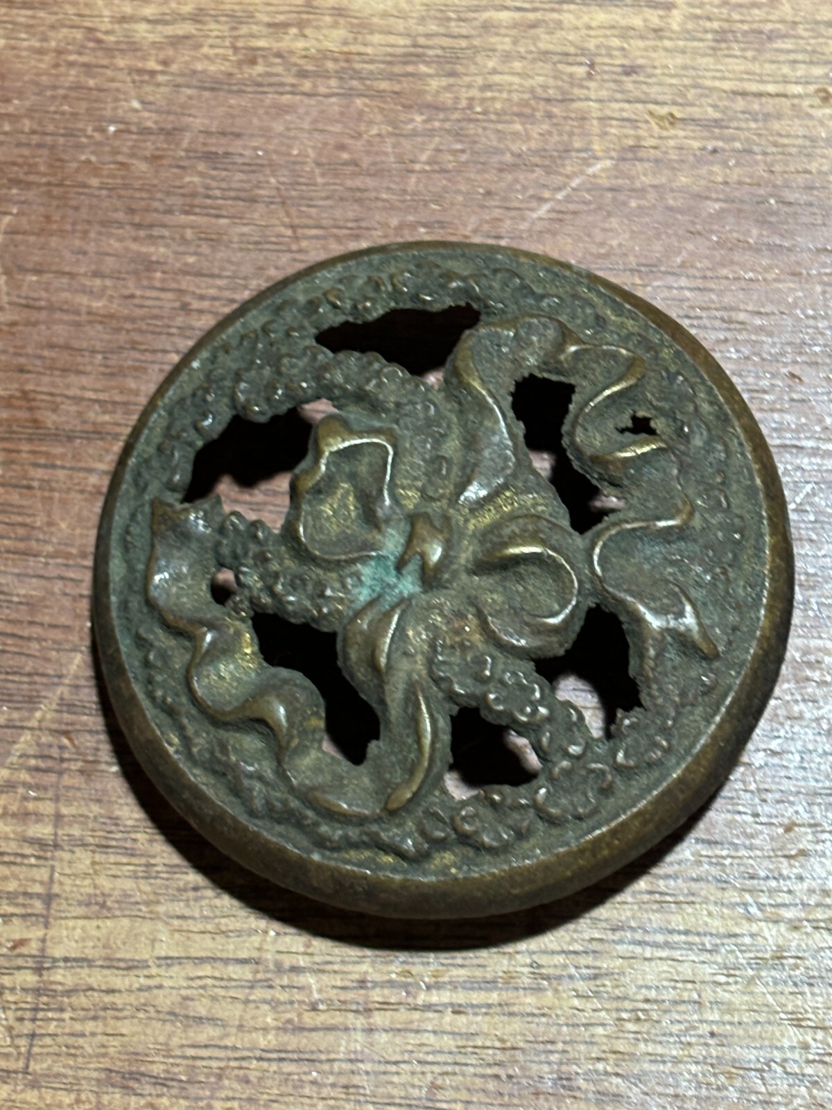 3 Vintage Ornate Round Cabinet Knob Drawer Pulls 2 inch Diameter