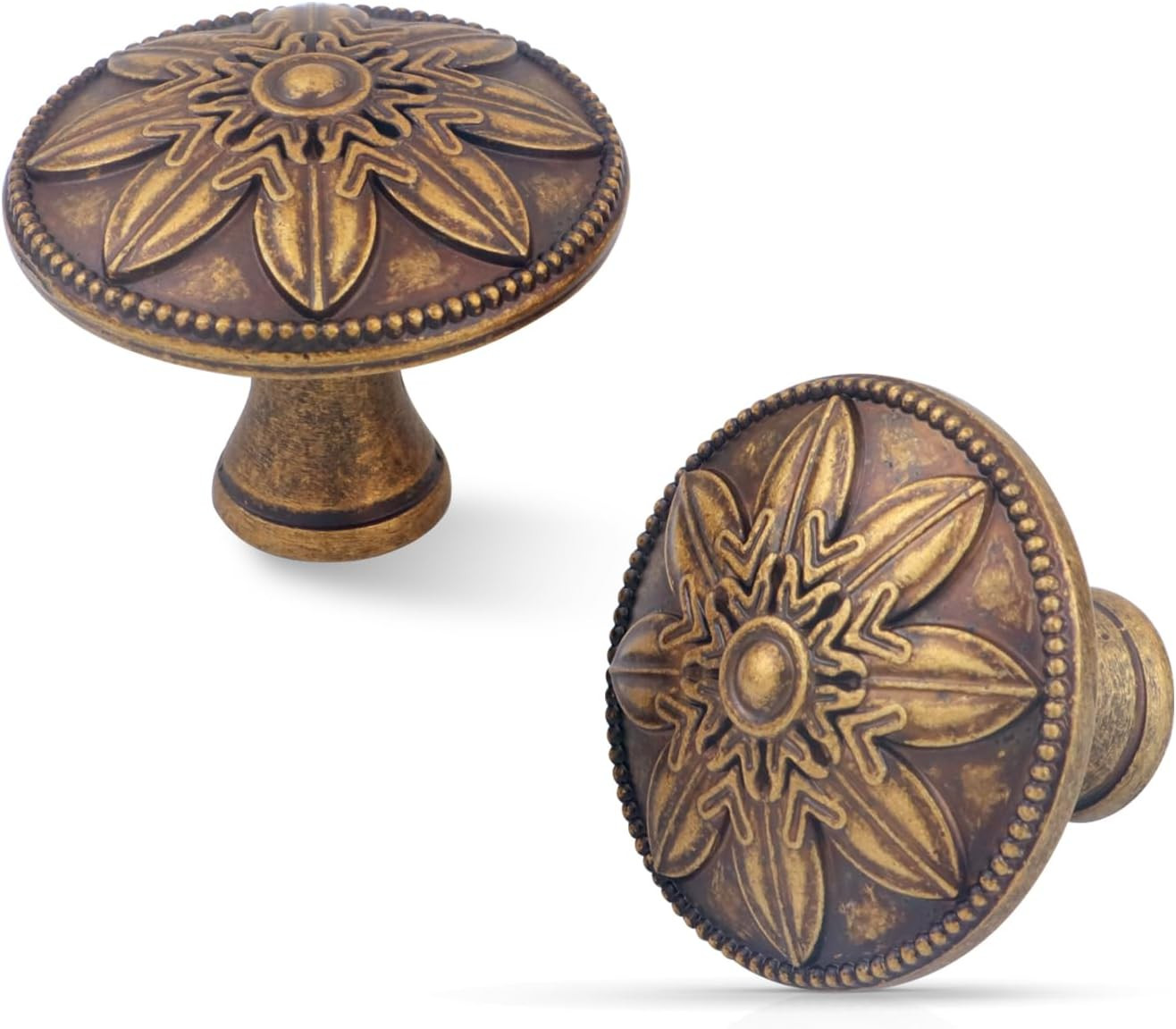 4 Pack Antique Brass Cabinet Knobs Vintage Dresser Knobs Drawer Knobs,1.4″ round