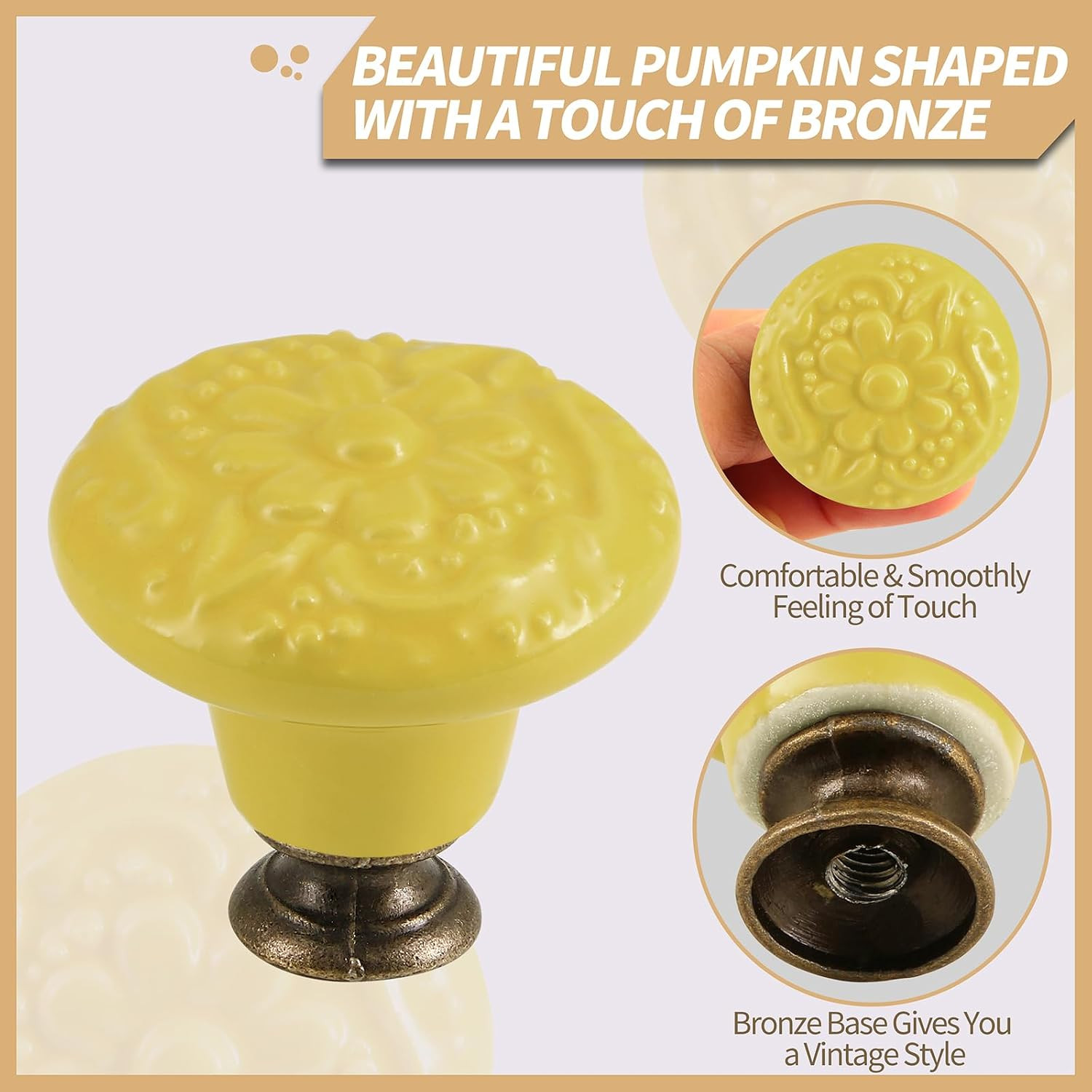 Yellow Ceramic Knobs 10 Pack Flower Drawer Pulls Vintage Cabinet Knobs – Antique