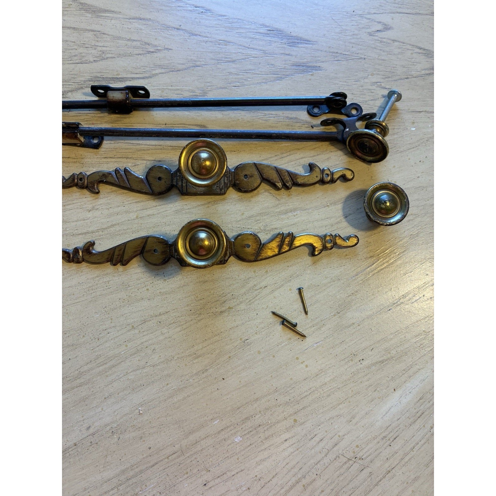 VTG Solid Brass Ornate Drawer Backplates, Steel Casement Window Stays Pins Knobs