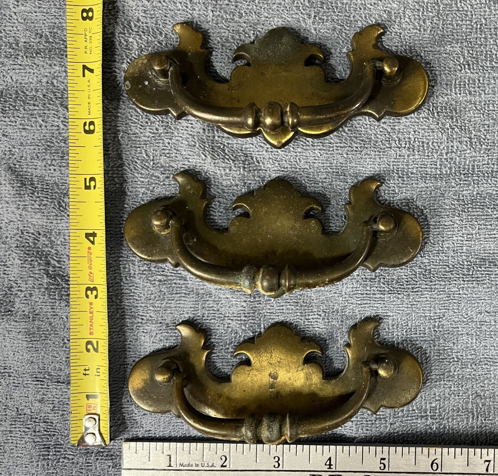 Vintage Drawer Handle Pulls – Large Drop Bail Pull Handles – Brass – Set of 3