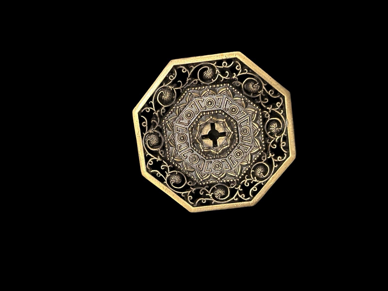 4 Vtg Allison Japan Ornate Filigree Backplate Hexagon Escutcheon Ornate Golden