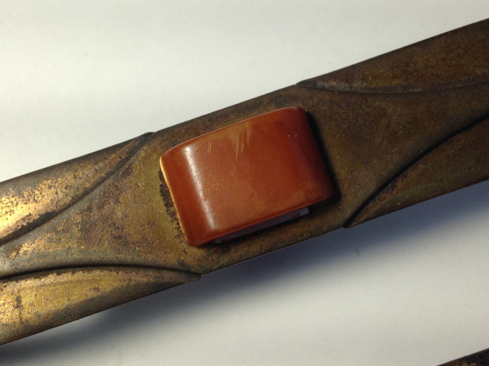 6 Drawer Pulls Handles Metal orange/golden Bakelite Antique Hardware Art Deco
