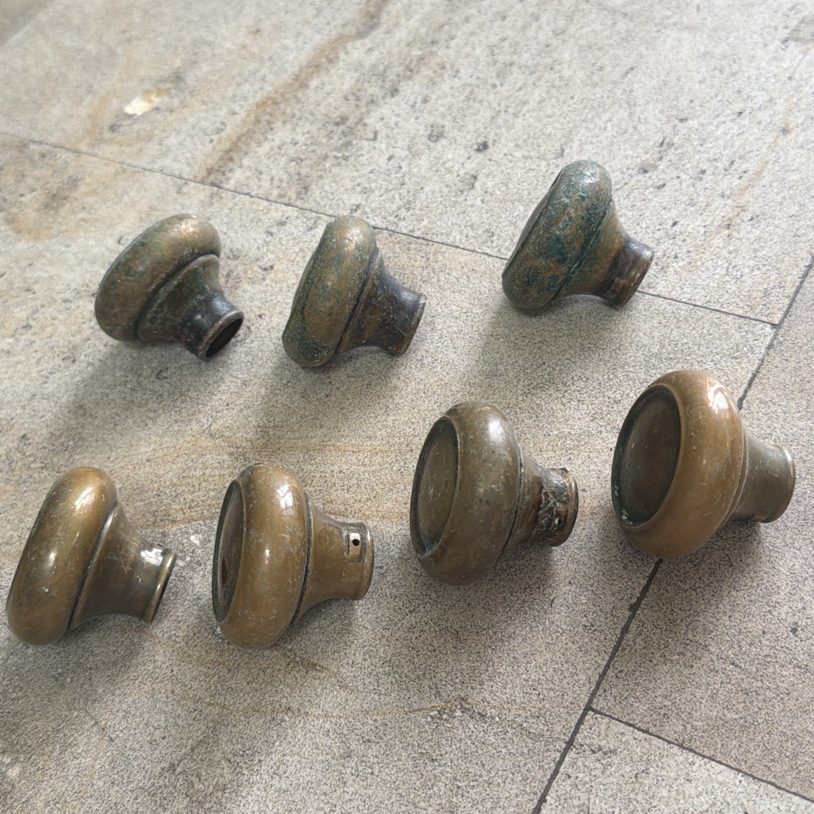 1 Antique 1930s Circle Design Hollow Brass Door Pull Knob Handle Vintage Patina