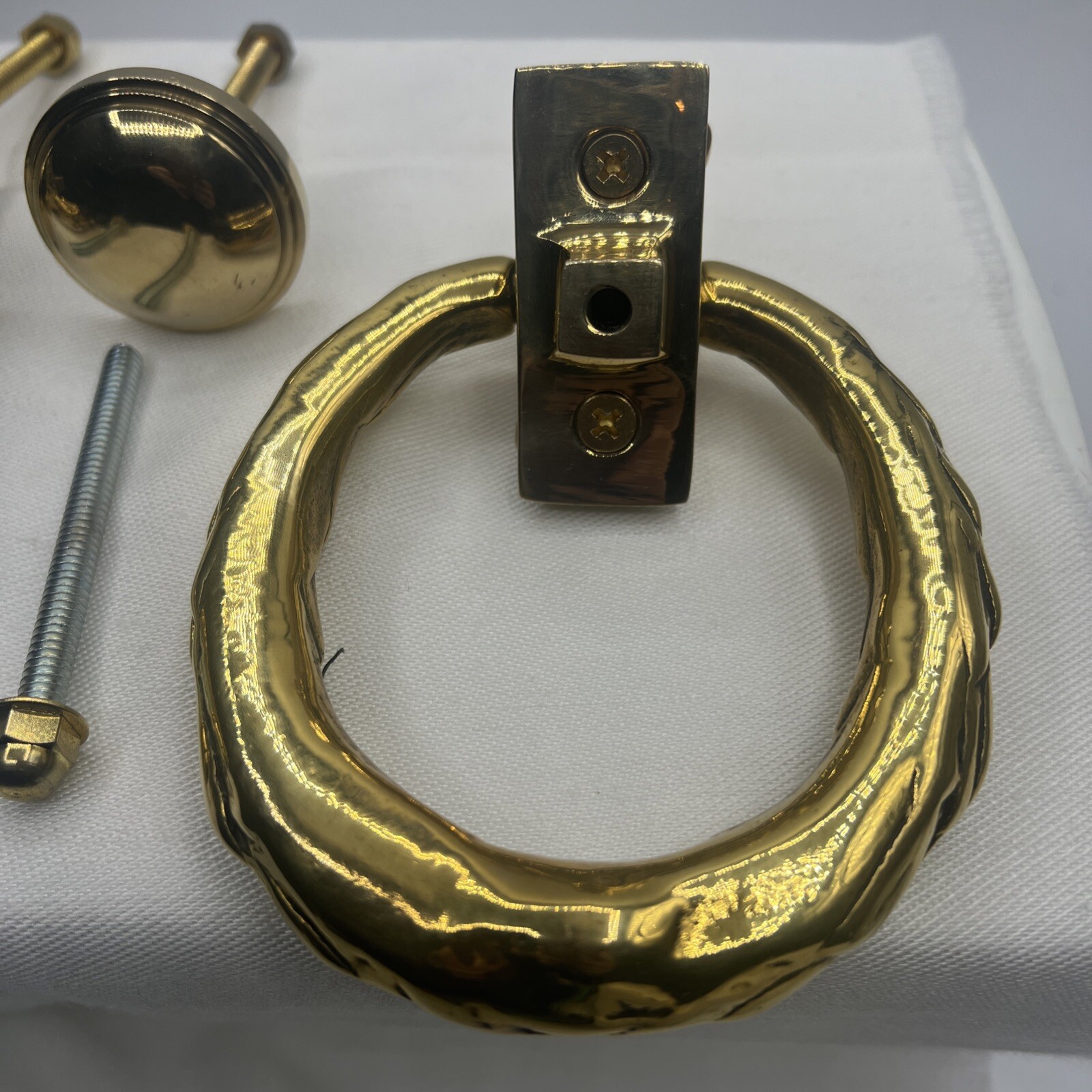 Brass French Victorian Knocker Drop Ring 4” Diameter Drawer pull Knob Set Of 2