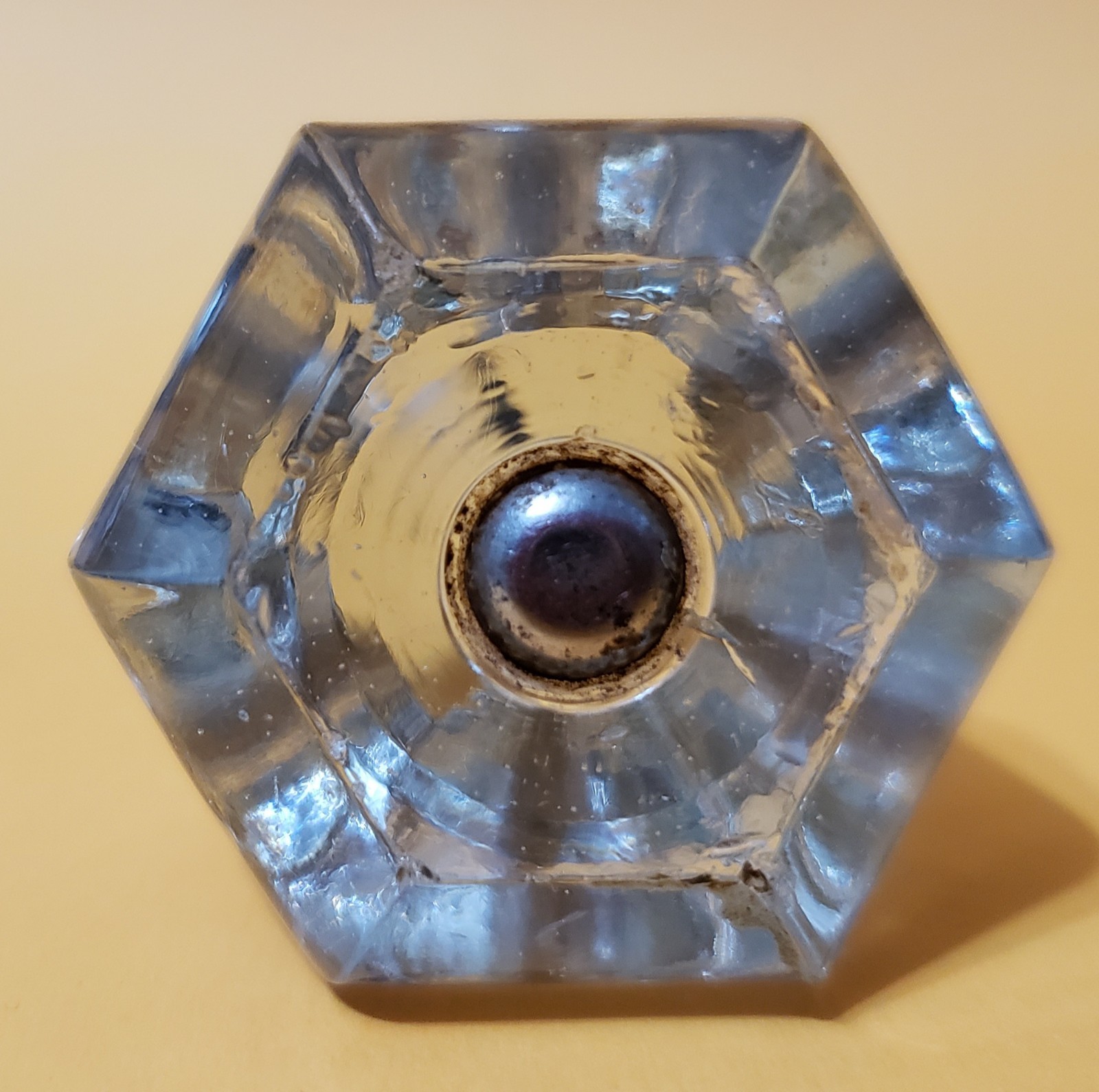 2 Antique Hexagonal Clear Glass Drawer Knobs 1.5″ x 1.3125″