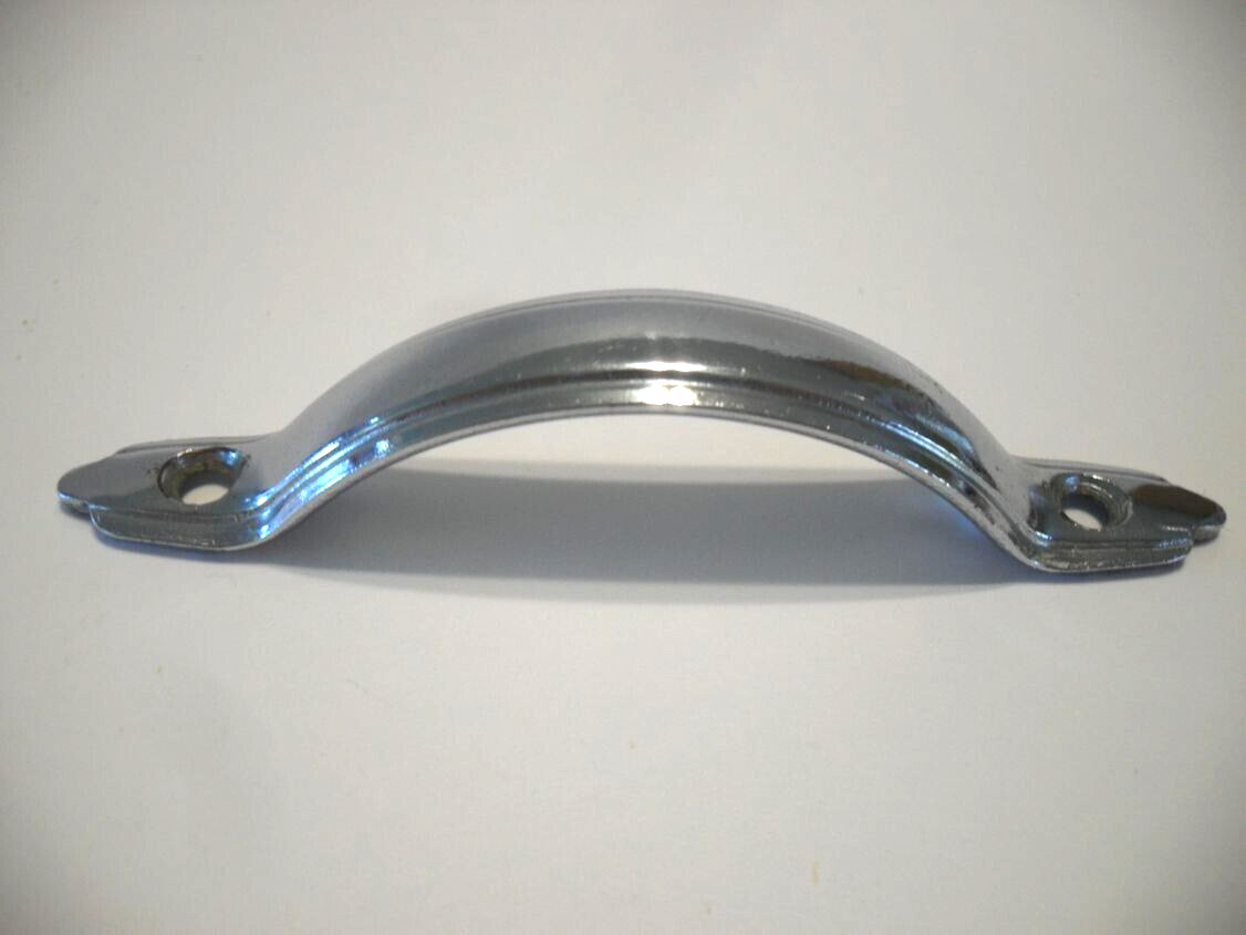 Vintage Chrome Drawer Strap Pull Cabinet Door Handle Raised Face Pointed Ends