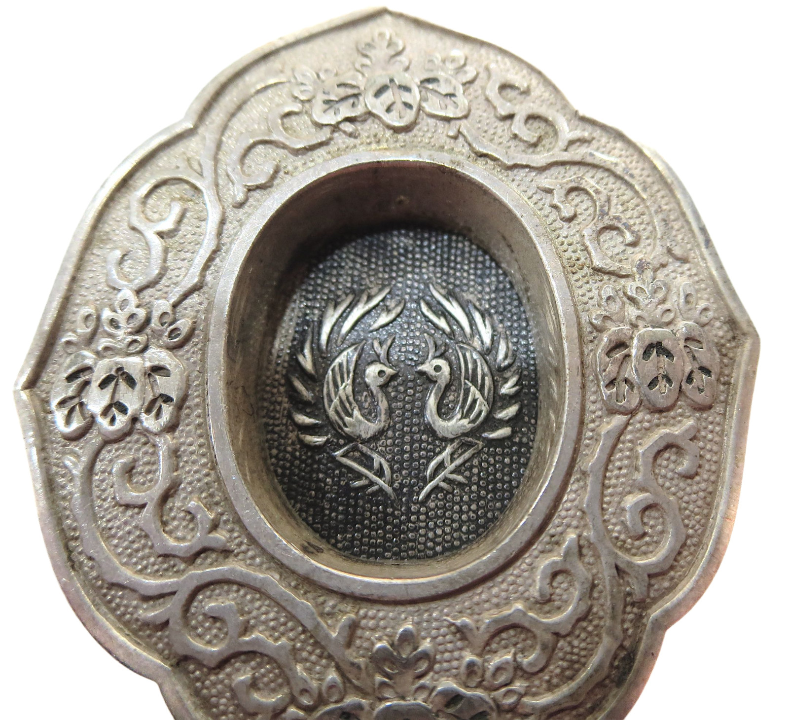 JAPANESE Silver ANTIQUE/VINTAGE Drawer Pull Slide Fine 2 Peacocks