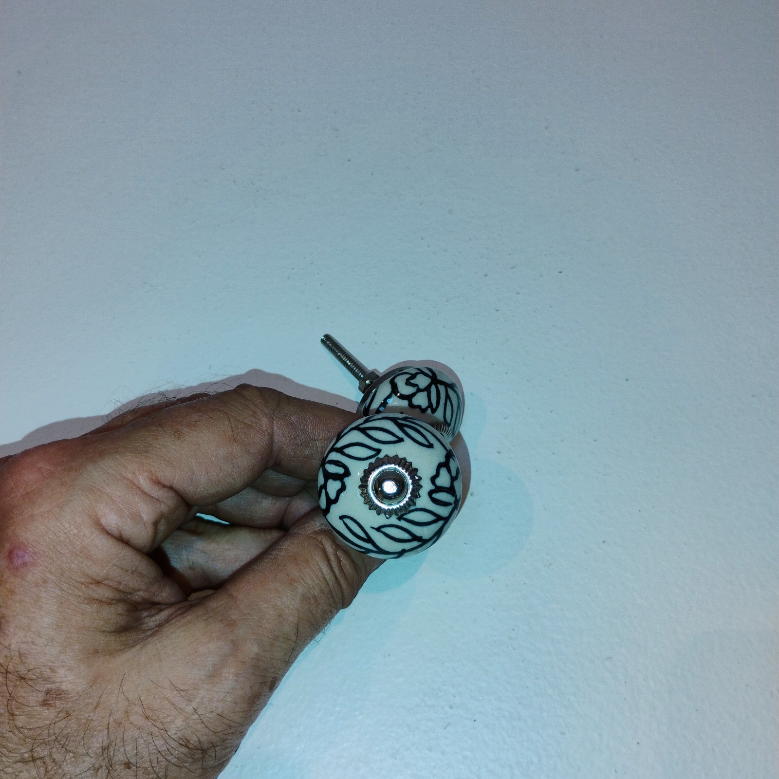 Ceramic Knobs Cabinet Drawer Handles Round Black White Floral Vine