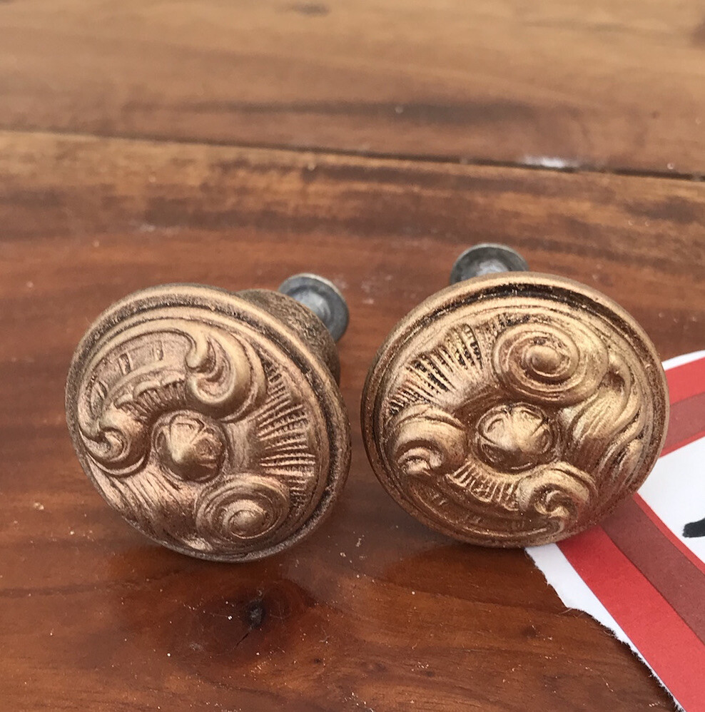 Vintage French drawer pull antique brass Provincial Door Dresser ￼round 1 ¼” dia