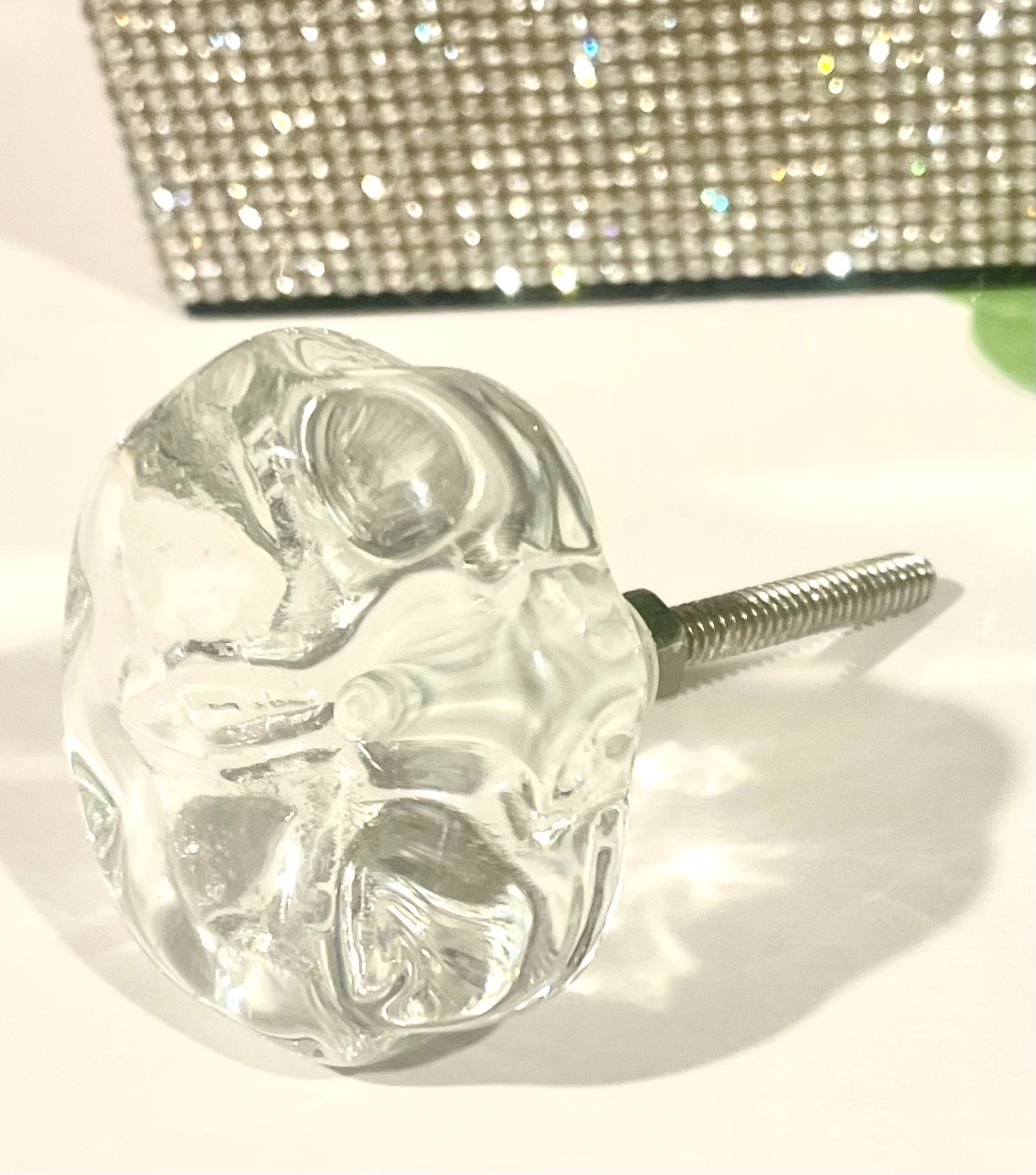 1; VINTAGE HOLLYWOOD REGENCY CRYSTAL clear GLASS DRAWER CABINET KNOBS HANDLES