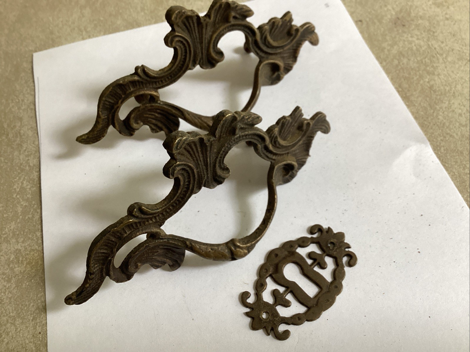 Pair Ornate Solid Brass Drawer Pulls 2 1/2 Inch for stand Or Cupboard W/ Esc.