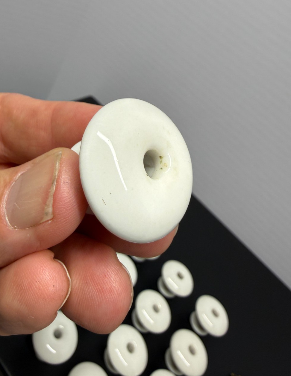Group of 16 Vintage White Porcelain Pull Drawer Knobs w/ Screws 1-1/4″ Wide
