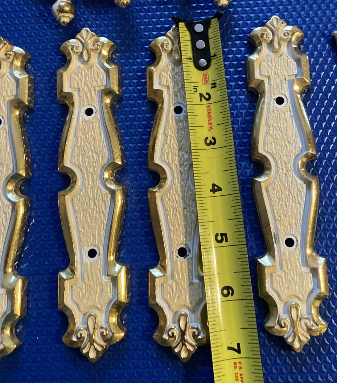 4 Vintage 50’s 60’s Ajax English Provincial White Gold Handle Pulls Backplates