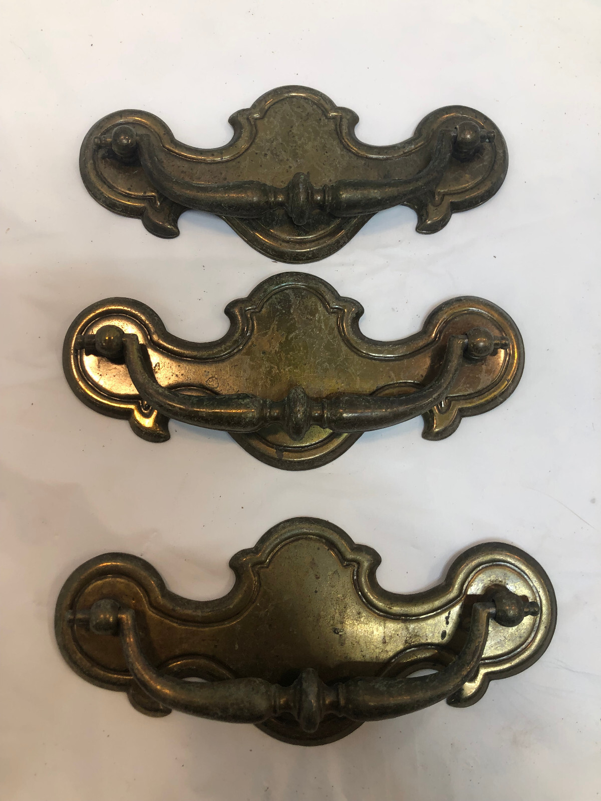 9 Vintage Drop Bail Drawer Pulls Golden Brass Screws Model