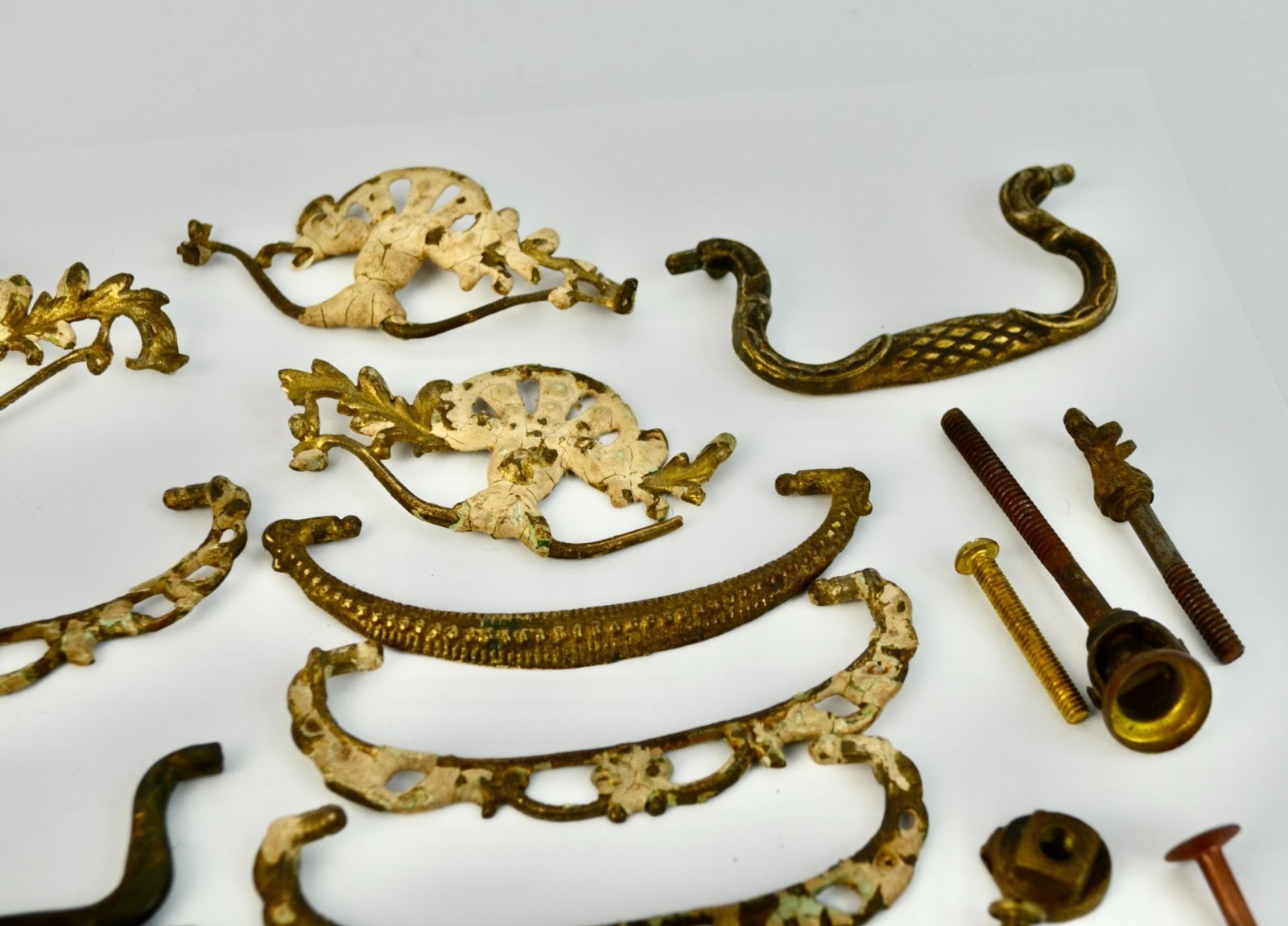 Lot Antique Drawer Pull Drop Bail Hardware Vintage Brass FOR PARTS OR REPAIR