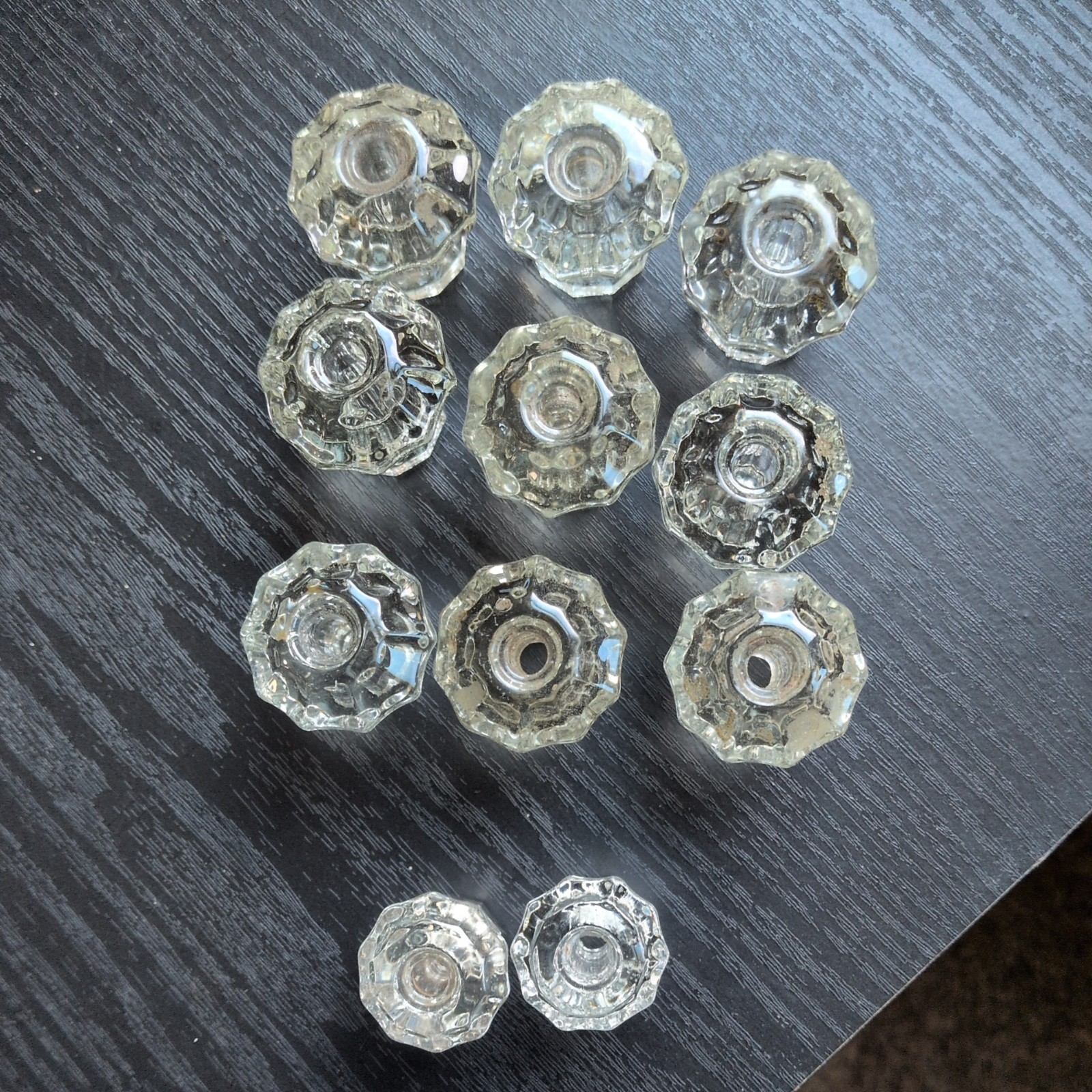 Lot Of 11 Vintage Clear Glass Dresser Pull Knobs Ten Facet