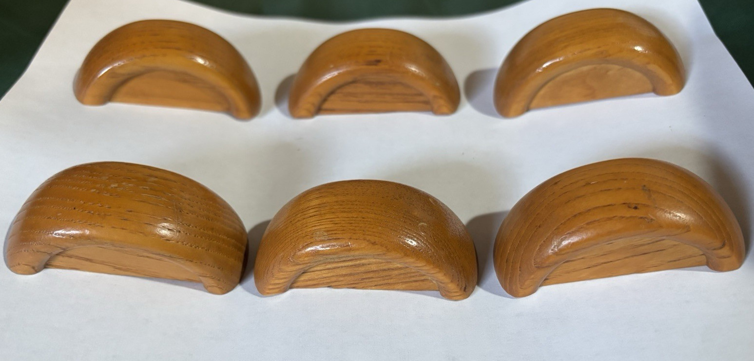 LOT OF 6 HALF CIRCLE WOOD DRAWER PULLS WITH SCREWS & MOUNTING INSTRUCTIONS