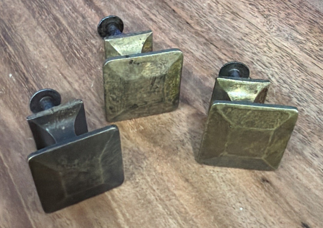 Set of 3 Antique/Vintage Solid Brass Mission Style Drawer Pulls Square Beveled