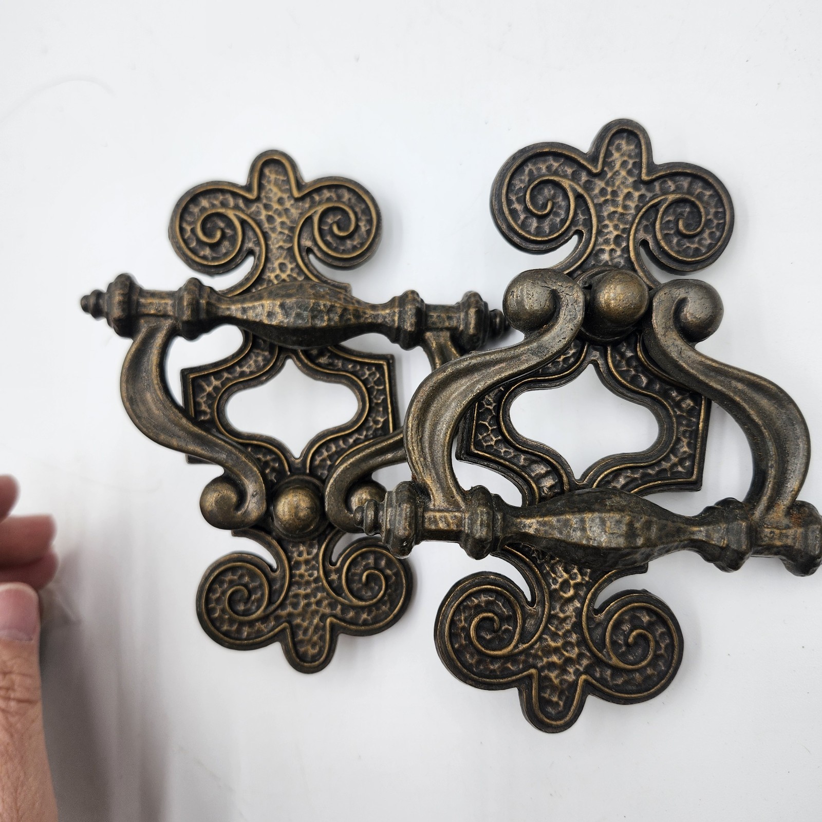 4 Brass Celtic Moorish Drawer Bail Cabinet Door Ring Pull Handle & Backplate