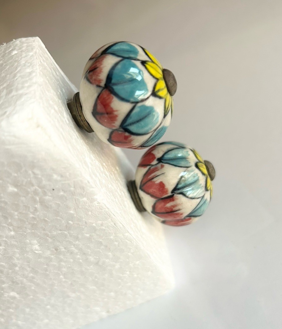 Vintage Floral Ceramic Brass Pull Knobs Cabinet Dresser Knobs Drawer