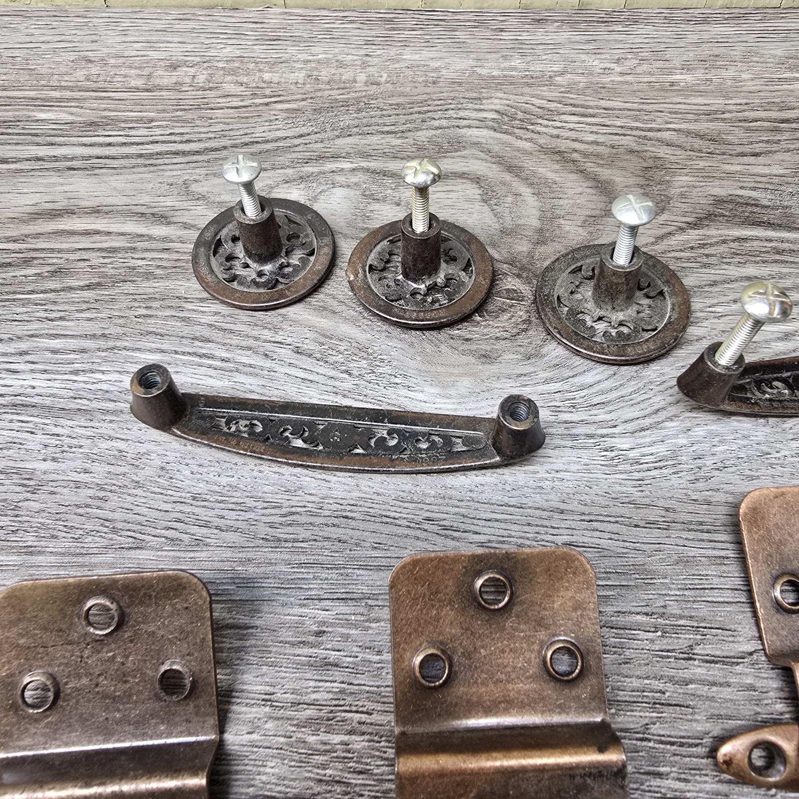 Vintage Ajax USA Furniture Hardware Set Hinges Pulls Knobs D-195824