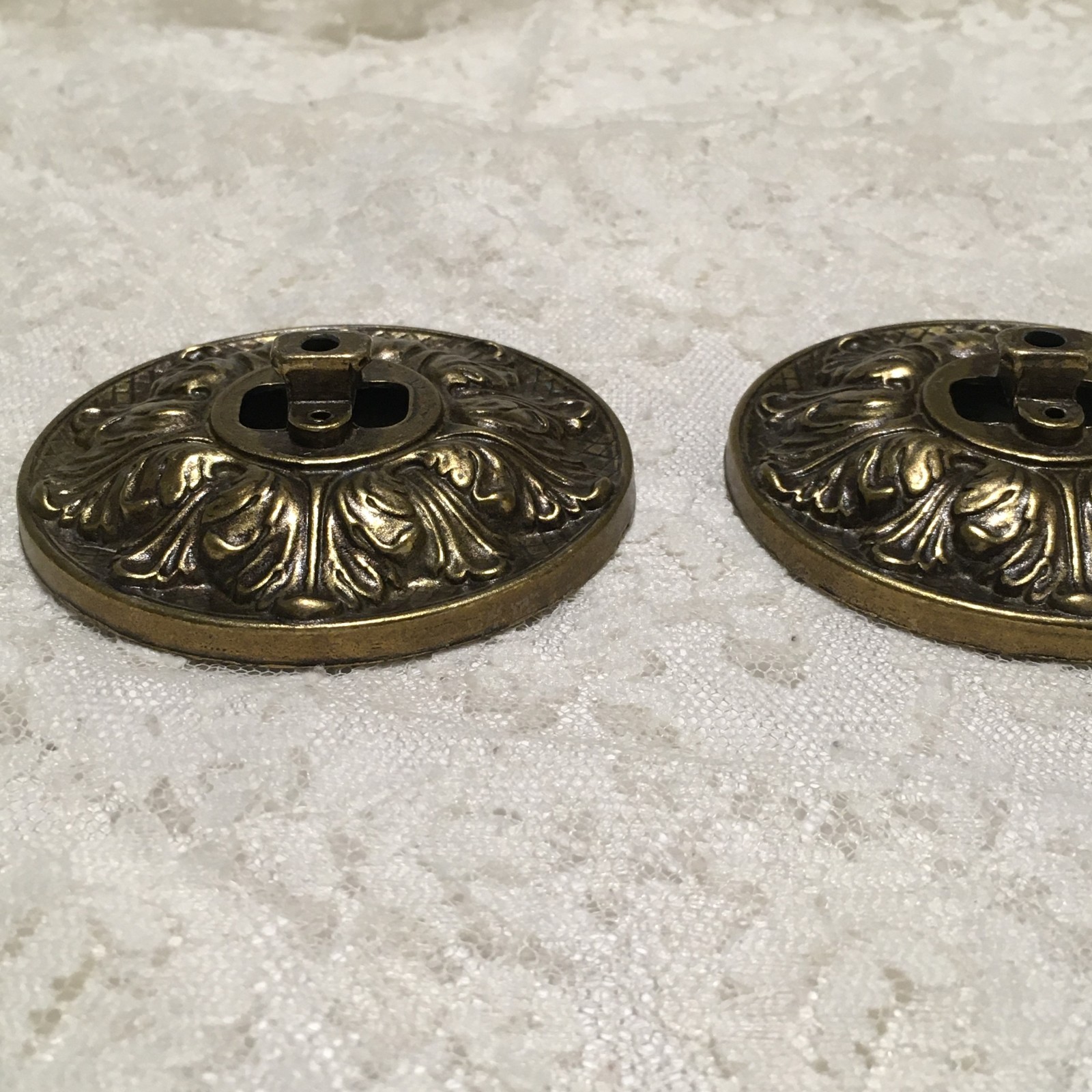 Vintage Brass Dresser Hardware Drawer Pull Plates Ornate 2 pcs