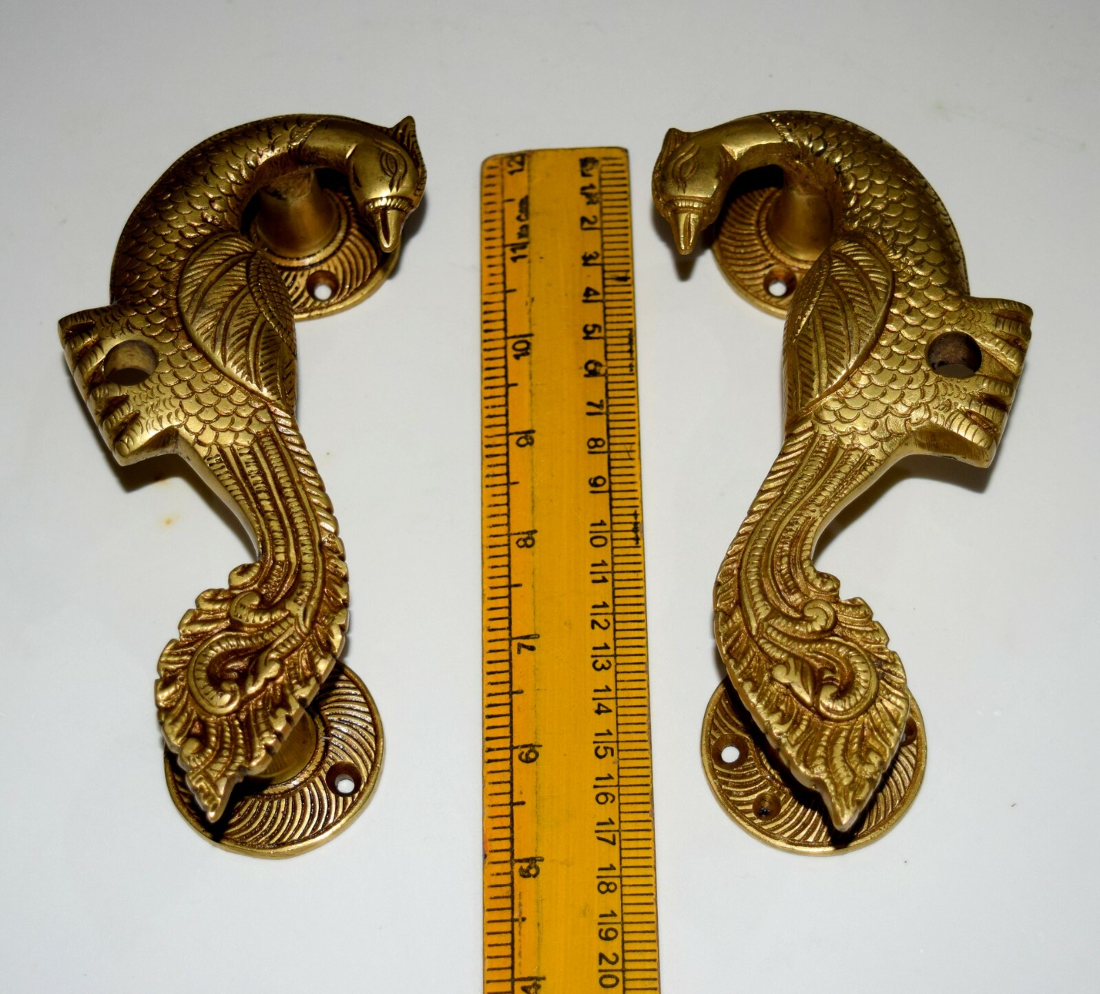Magnificent Brass Bird Handle Peacock Engraved Ethnic Room Door Puller Set HK208