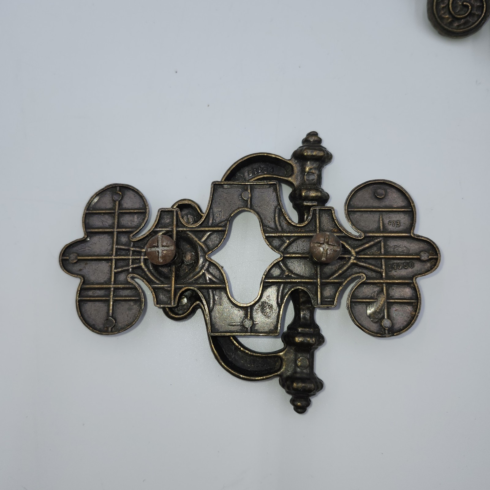 4 Brass Celtic Moorish Drawer Bail Cabinet Door Ring Pull Handle & Backplate