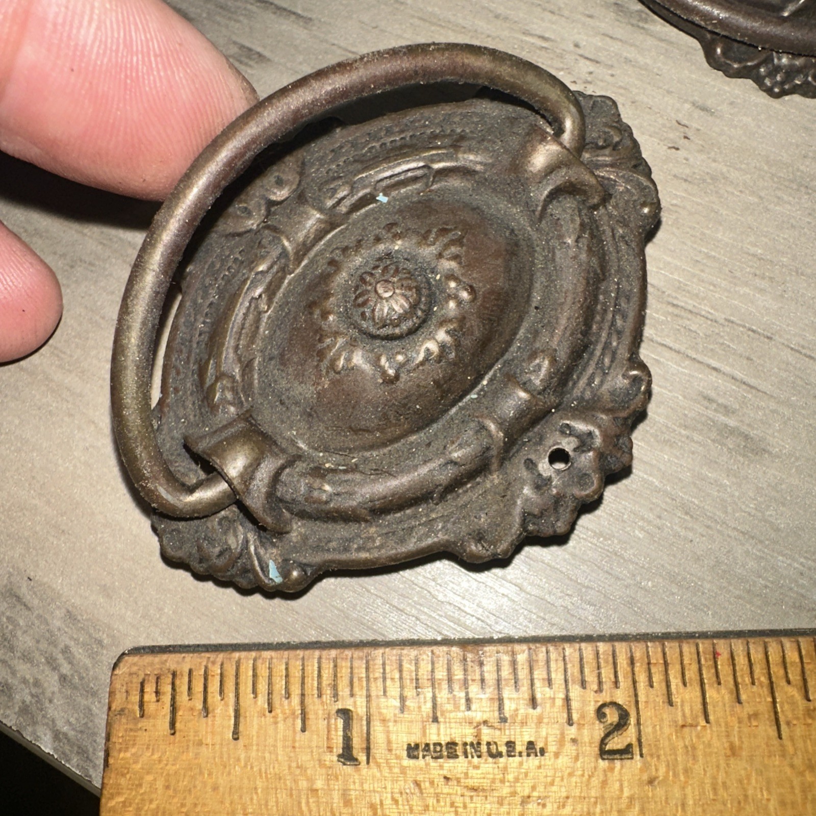 3 Antique Drop Handle Drawer Pulls. Beautiful Details & Patina!