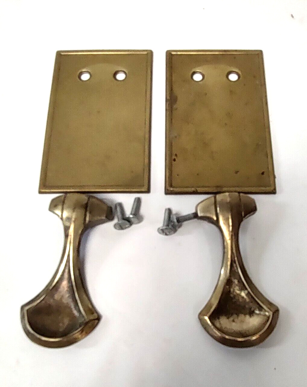 2 Unusual Vintage Door / Drawer Solid Brass Pulls 4.5″ x 2.75″ Doorknocker Style