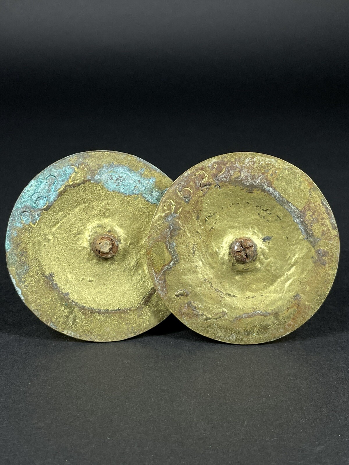 Pair of Antique Brass Round Ornate Foliate Drawer Door Cabinet Pulls Knobs