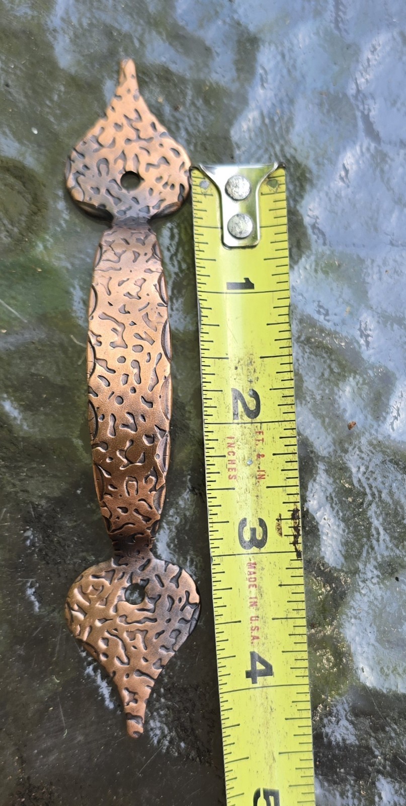 Vintage Lot of 5 Hammered Copper Colonial Spade Drawer Cabinet Handles 5 3/8″