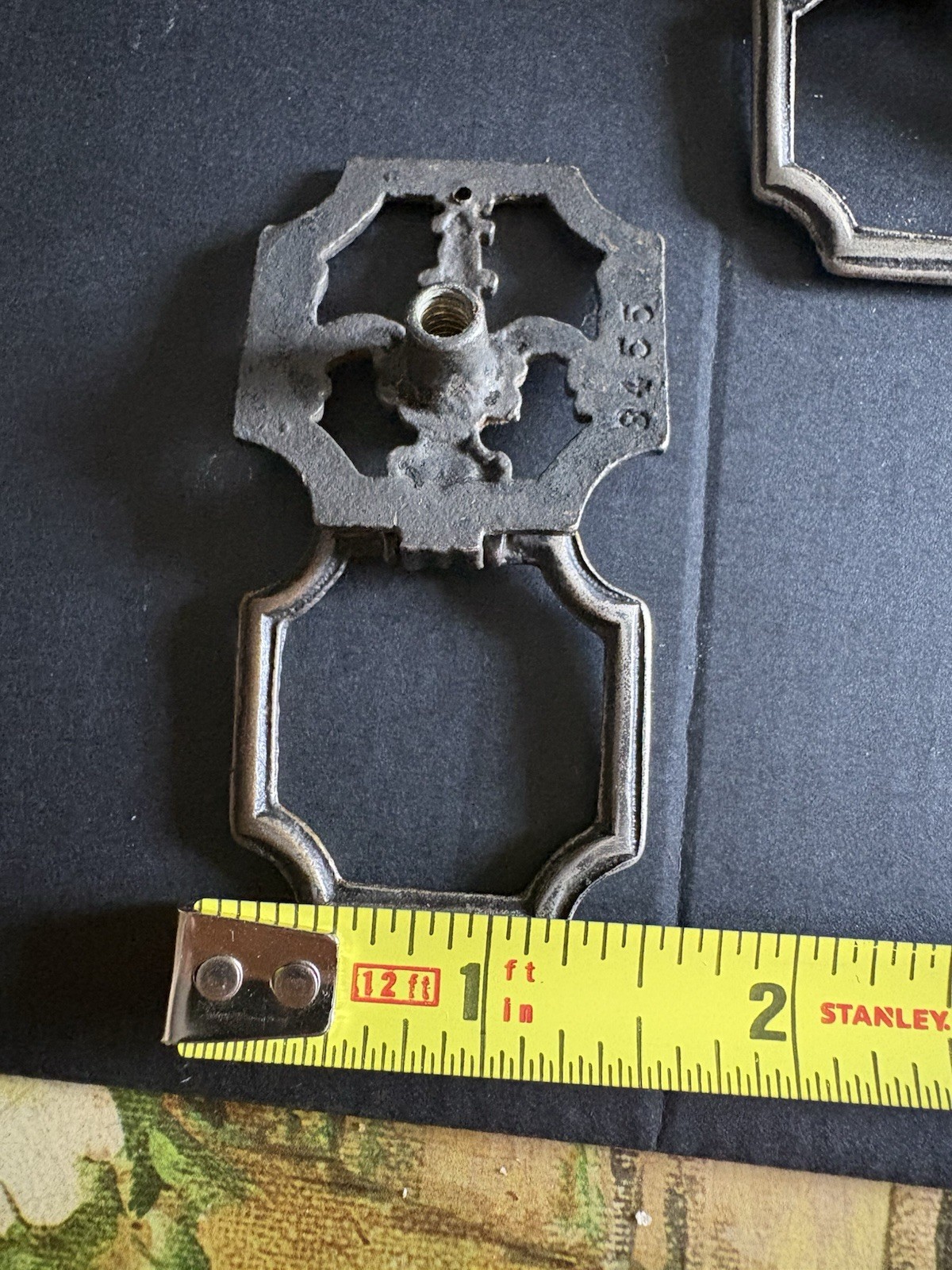 4 antique hardware drop ring drawer pull Set # 3455 Rococo Inspired Hexagonal