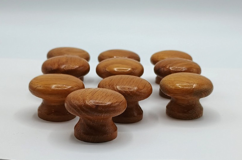Lot Of 10 Vintage Mushroom Oak Wooden 1″ Knob Pulls Drawer Dresser Knobs