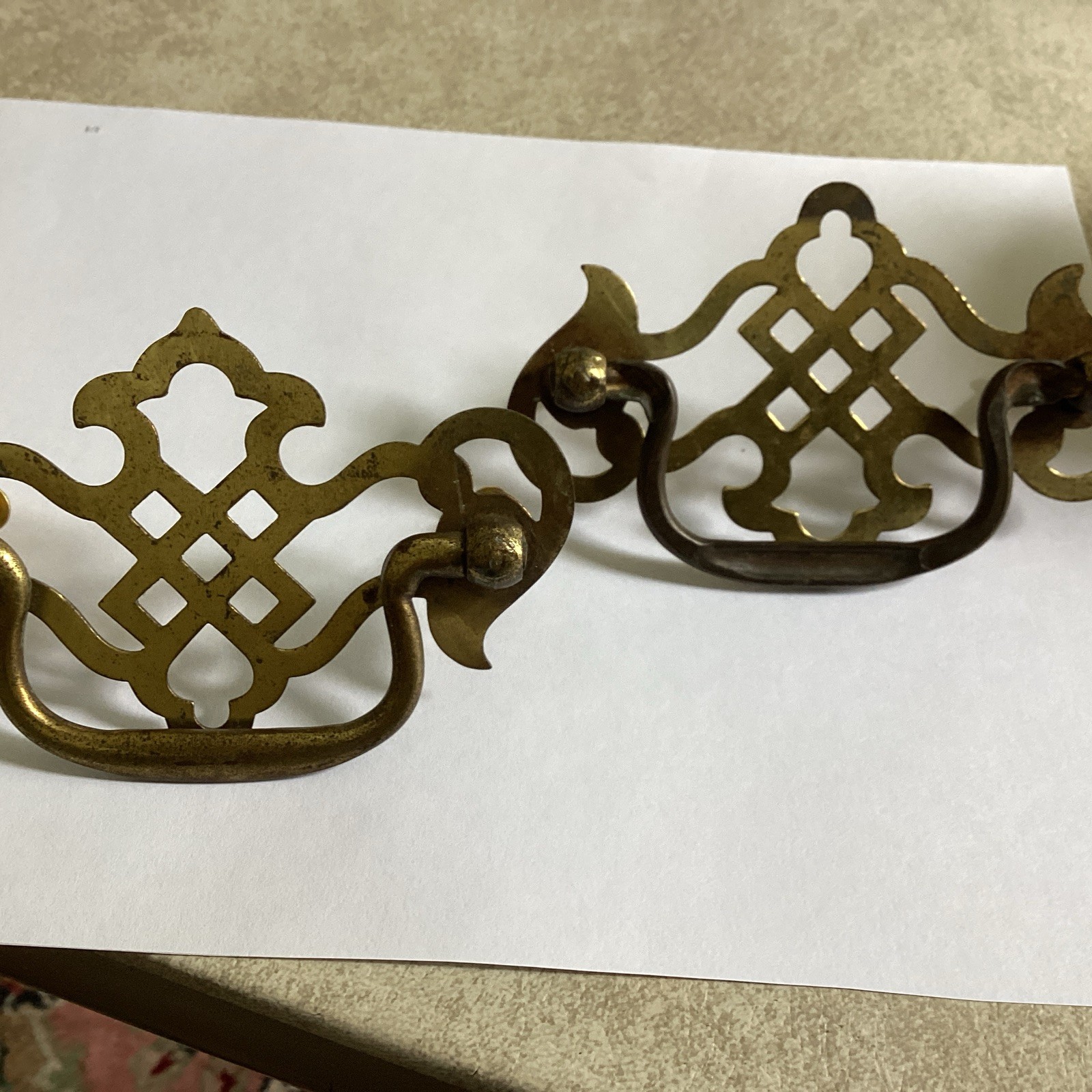 Nice Pair Vintage Pierced Brass Plated Chippendale Drawer Pull 3 In” In.