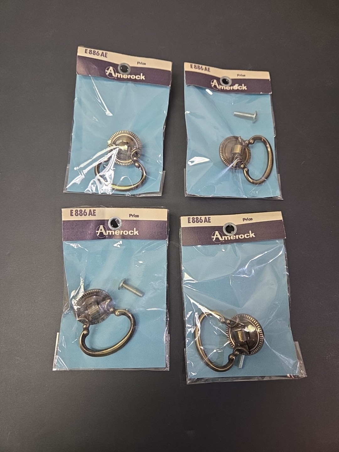 Lot 4 NOS Vtg Amerock Pendant Pulls E886AE Antique English 1″ Ring Cabinet Handl