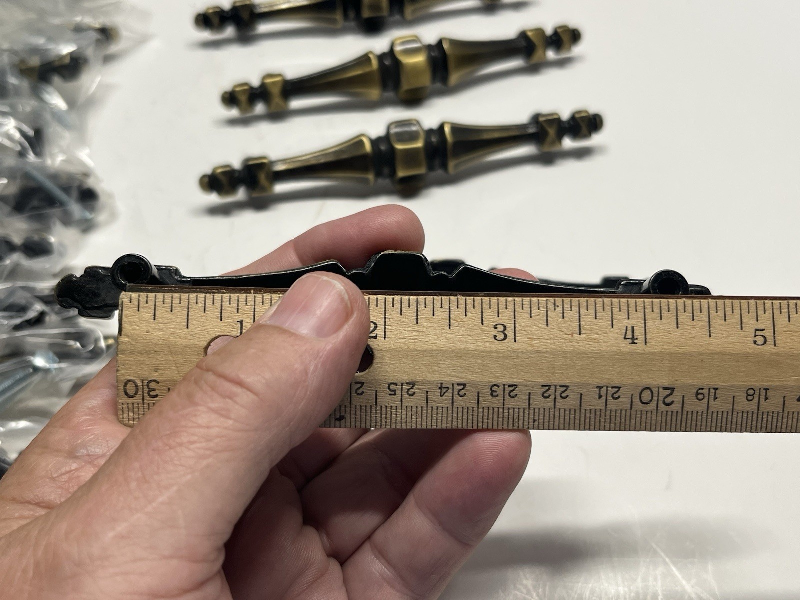 Vtg.Lot (17)NOS Belwith Classic Spindle Antique Brass Fixed Drawer/Cabinet Pulls