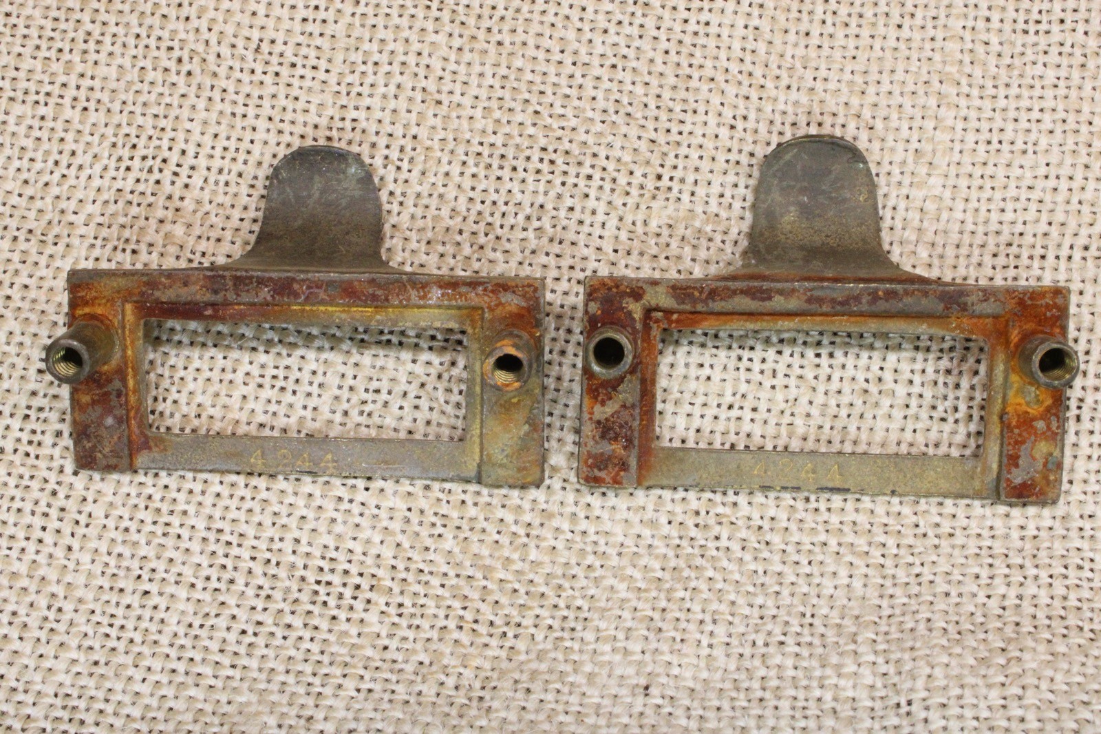 2 File Drawer Pulls Brass Handles Finger Tip Index Card Catalog Holder Vintage