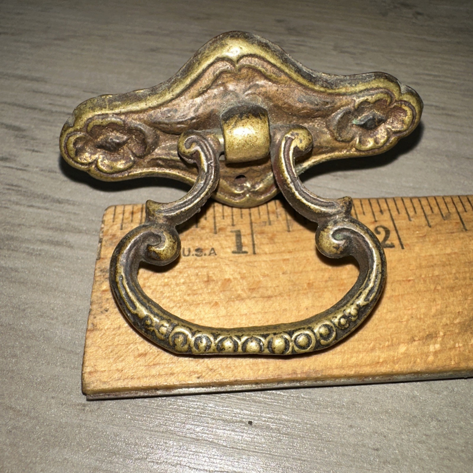 Solid Brass Drop-bail Pull Antique 1800s Ornate Victorian Cabinet Pull