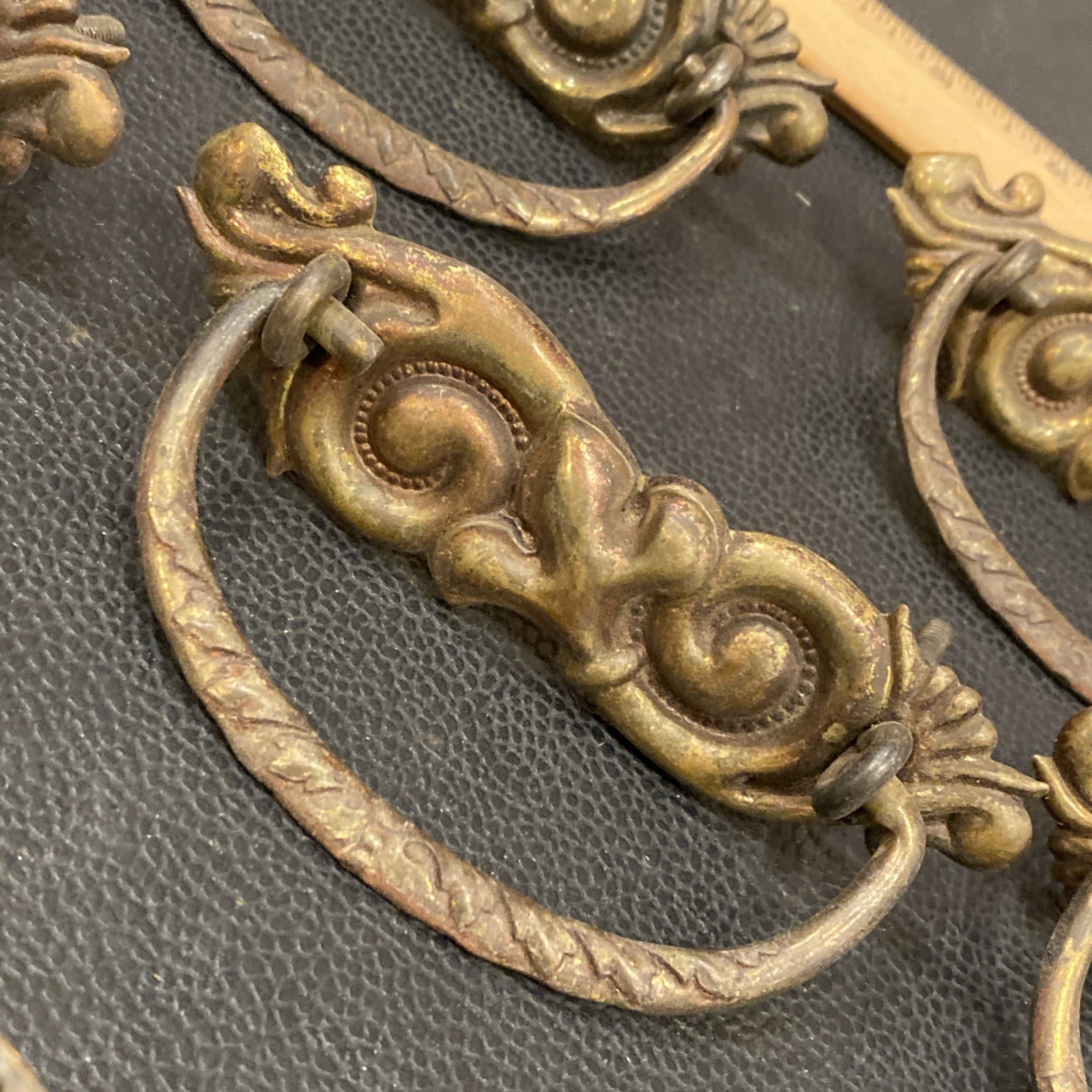 8 Antique Drop Bail Pulls Ornate Nouveau Scroll Fleur De Lis French Lily Flower