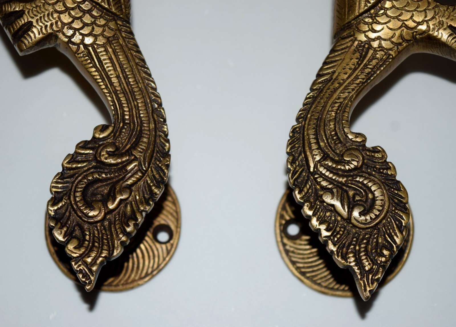 Curved Peafowl Engraved Front Door Puller Luxury Brass Peacock Door Handle HK246
