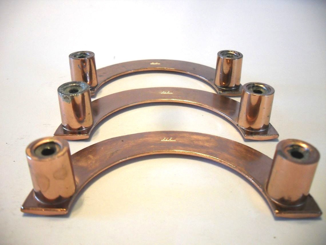 Three Vintage Copper Curved Drawer Pulls Smile Shaped Cabinet Door Handles Ajax