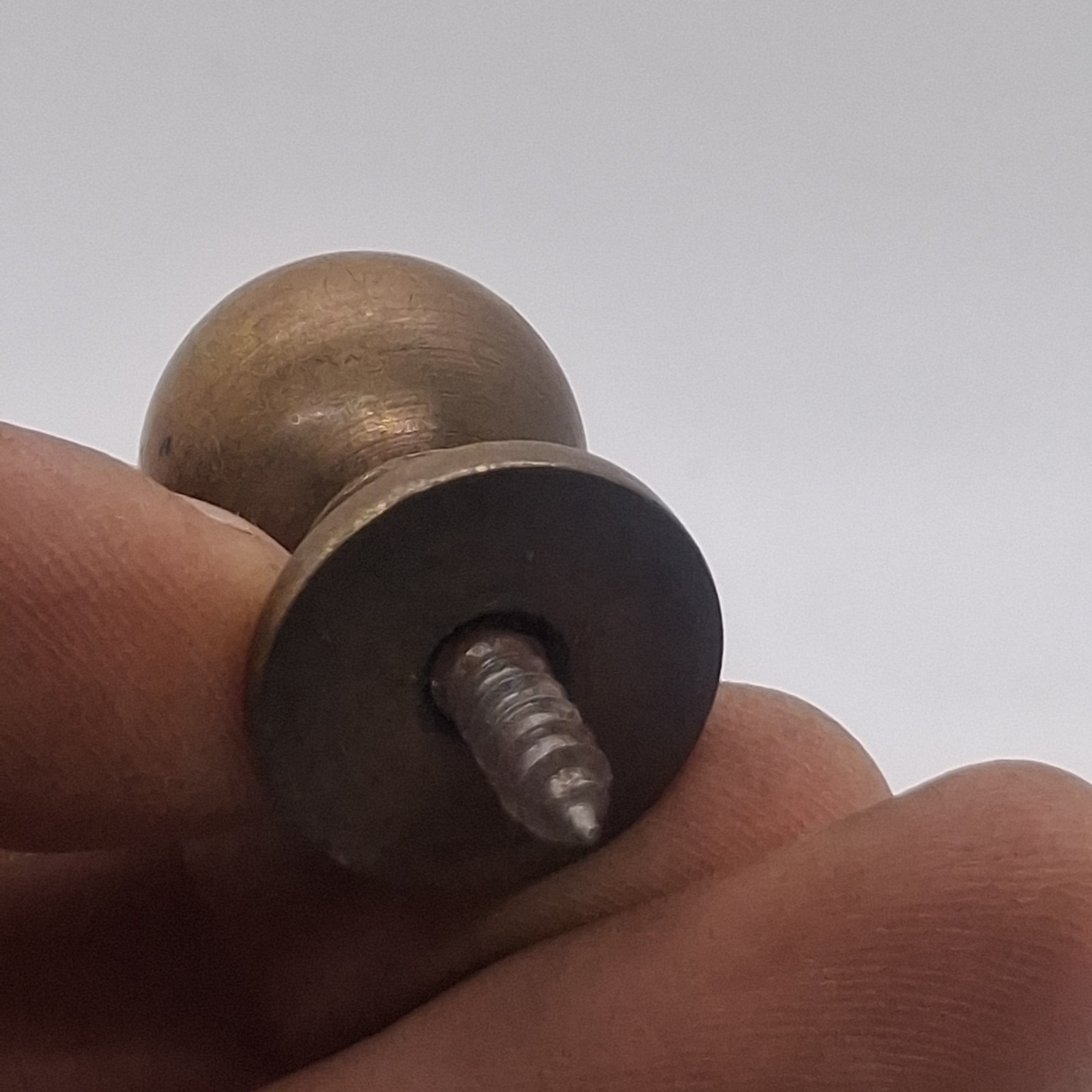 Antique Heavy Brass Round Small Drawer Pull Half Inch Screw In Patina