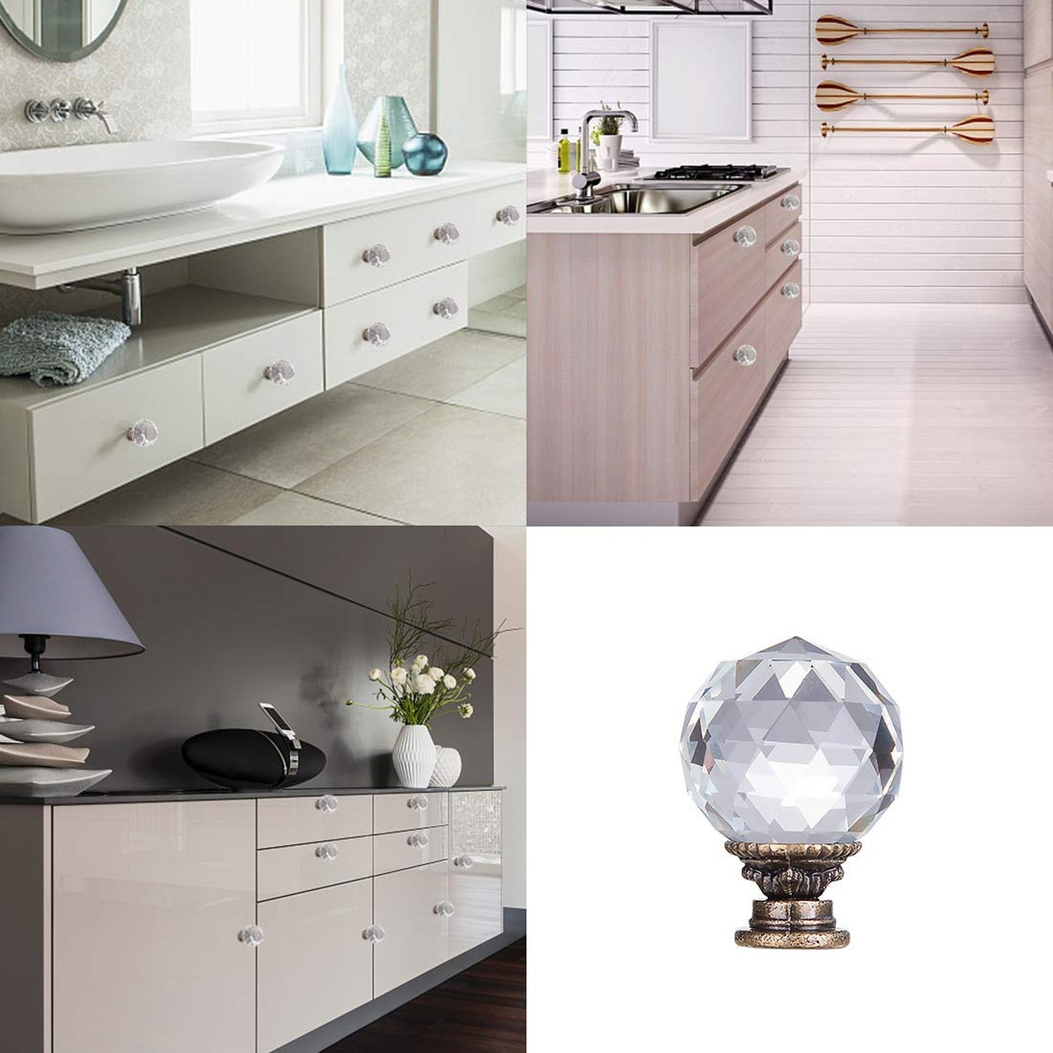 LONGWIN 10 Pack Crystal Kitchen Cabinet Knobs Pulls Handles 30mm Vintage Roun…