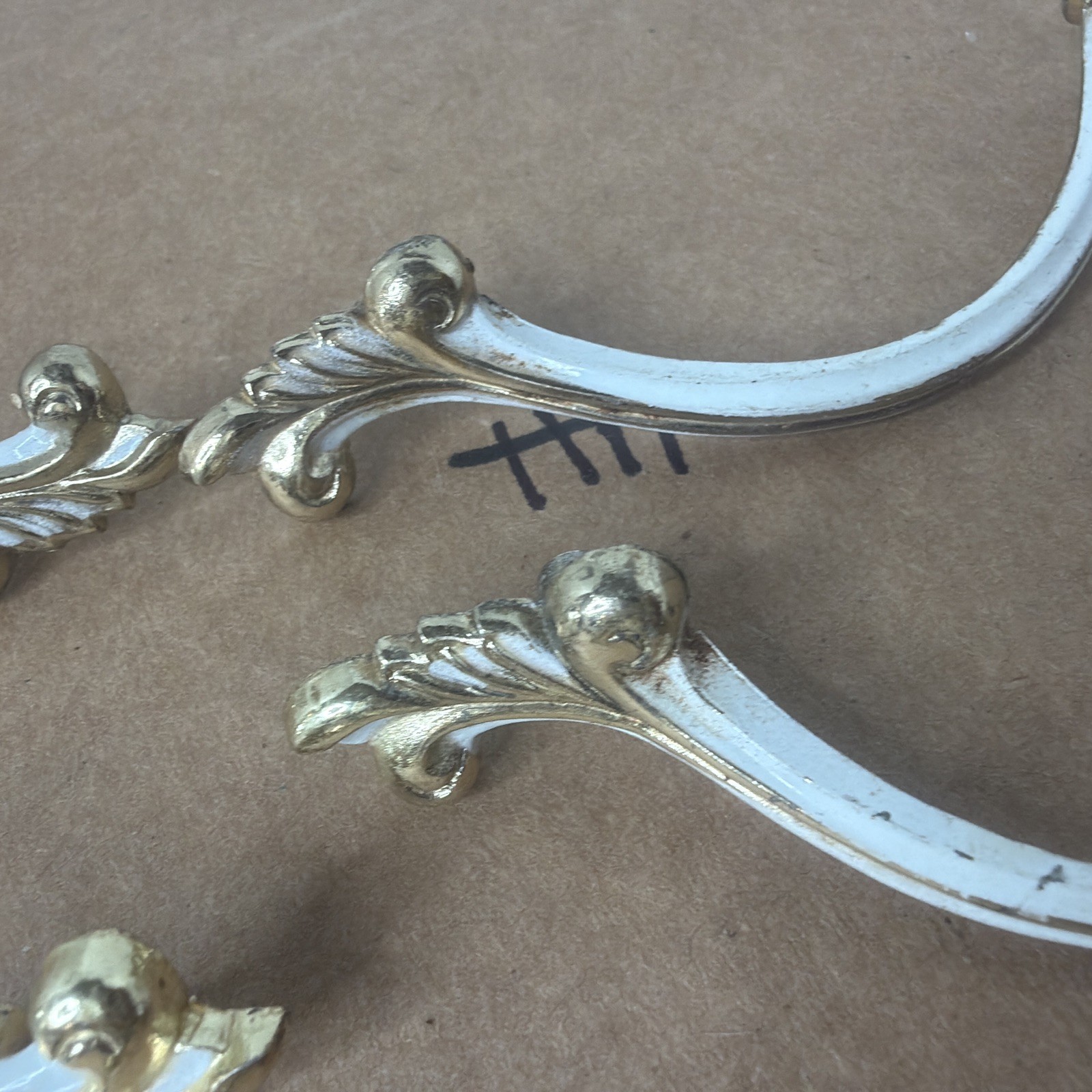 6 Vintage JB French Provincial MCM Antique Brass w/ White Drawer Pulls