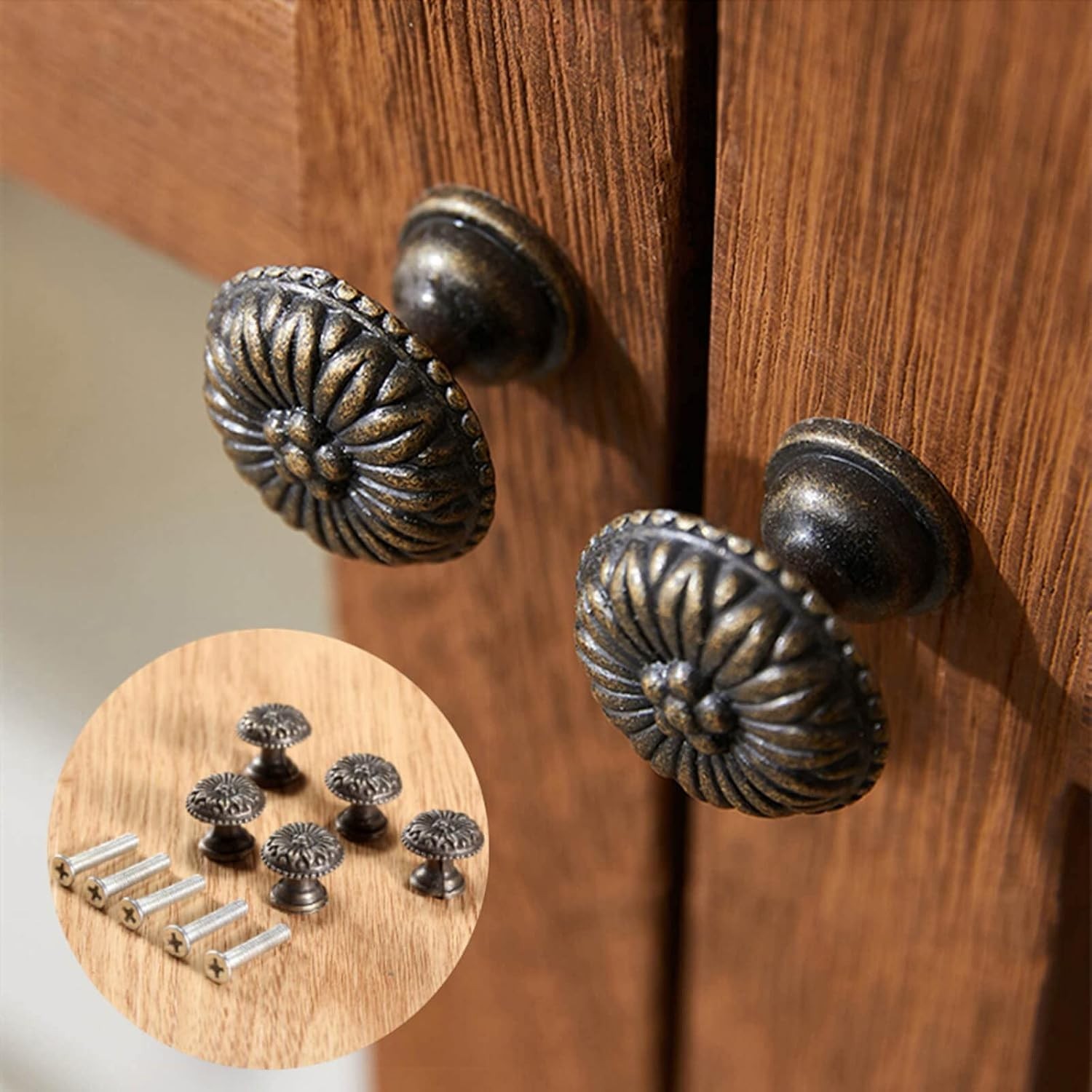 Set of 5 Vintage Style Brass Knobs – Perfect for Cabinets & Jewelry Boxes