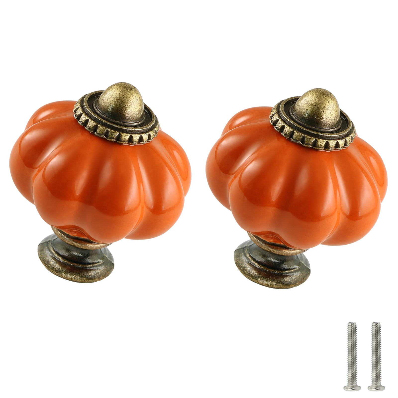 Zernmiarder Orange Pumpkin Knobs 12 Pack Ceramic Cabinet 1-3/8 Inch,