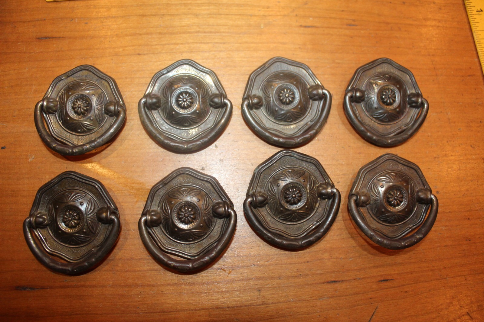 Antique Vintage Brass Plated Shield Drop Bail Knob Pull Handle A-28